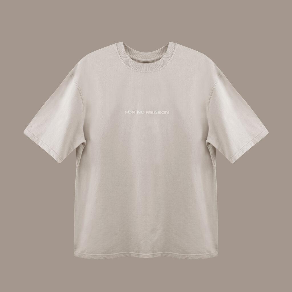 Full front view of the off-white FNOR t-shirt showing the “For No Reason” logo in white.