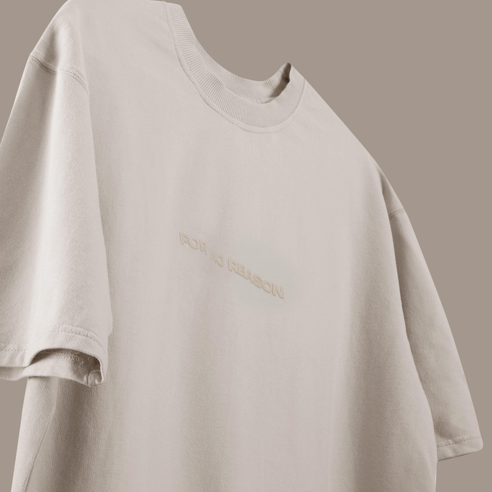Front view of the off-white FNOR t-shirt from the Basics Collection, featuring the “For No Reason” logo.